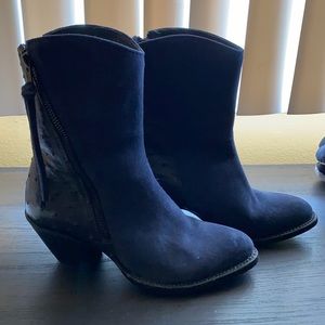 Joan Blue Sueded Ostrich Boots